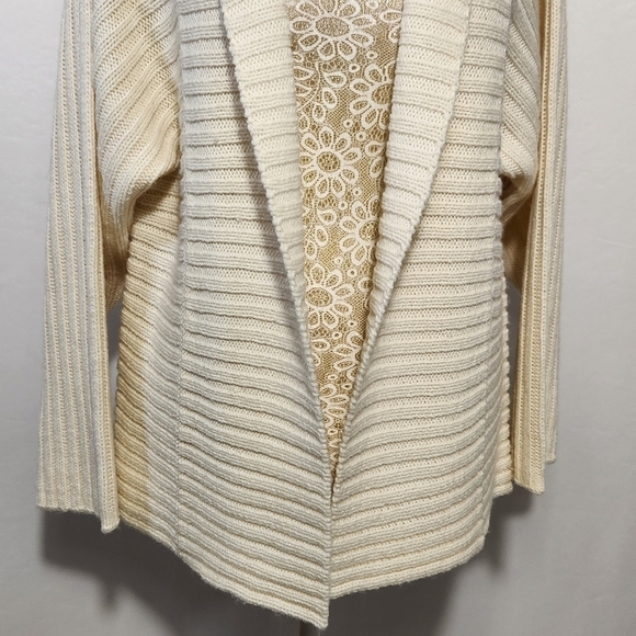 Isabella Bird Women Ivory Wool Blend Long Sleeve Open Front Ribbed Cardigan SZ S - Picture 3 of 13